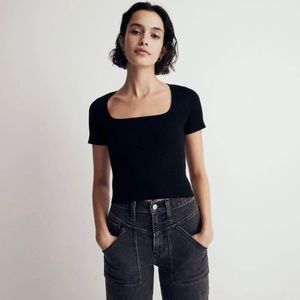2 Madewell Square-Neck Crop Sweater Tee Black & White Size S